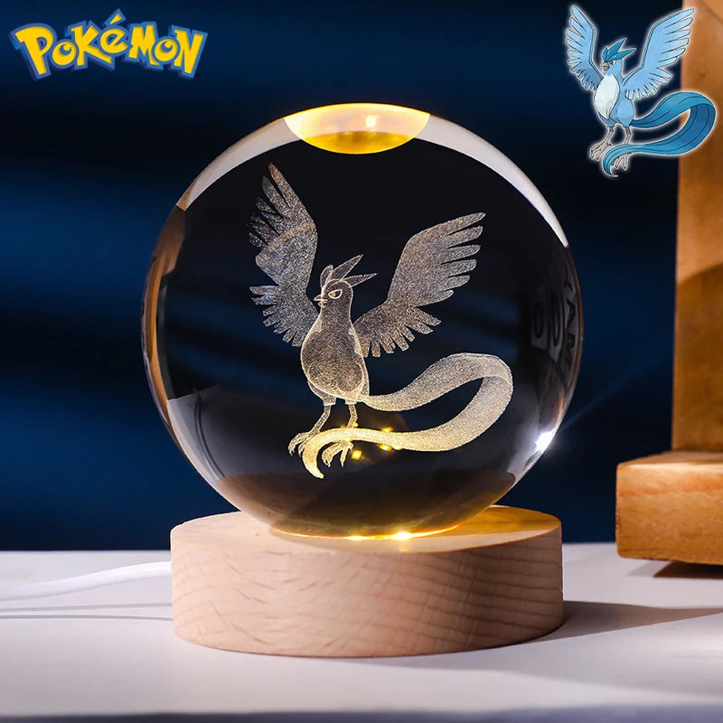 Pokemon 3D Crystal Ball Figure Toys Blastoise Scyther Garchomp Greninja Lugia Ampharos Gengar Glass Ball Night Light Gifts Kids