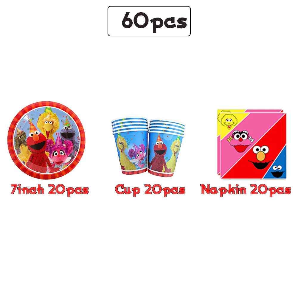 Cartoon Sesames Streeted Birthday Party Decoration Elmo Theme Balloon Set Plates Tissue Tablecloth Party Supplies Baby Shower