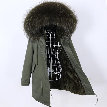 2026 Maomaokong Women's Winter Coats Rabbit Lining Jacket Natural Real Raccoon Fur Collar Parka Fox Fur Long Female Clothing
