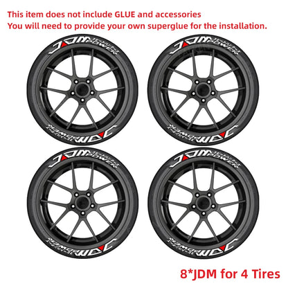 Permanent JDM Tire Letter Stickers White Rubber Tire Decals Universal Fit Car Wheel Sidewall Sticker DIY Racing Drift Style