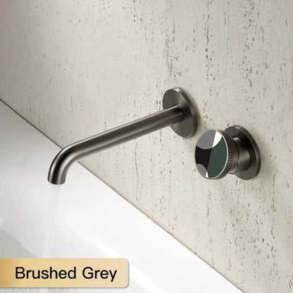 Modern luxury gun gray brass bathroom faucet with wall mounted design, cold and hot dual control, simple basin faucet