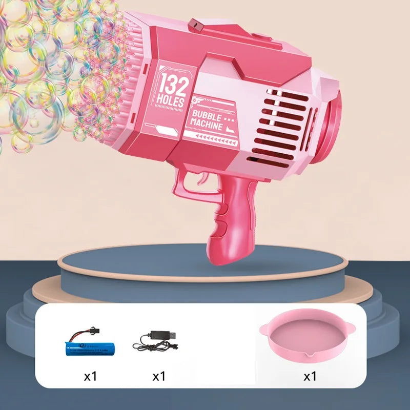 Bubble Gun Machine 132 Holes Soap Automatic Blower with Light Toys for Kids Children Boys Gifts Outdoor Toys Wedding Kids