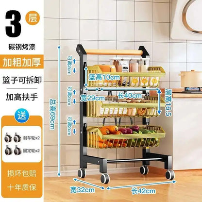 Light Luxury Metal Kitchen Trolleys Creative Storage Cart Modern Home Furniture Floor Multi-layer Fruit Vegetable Snacks Shelf