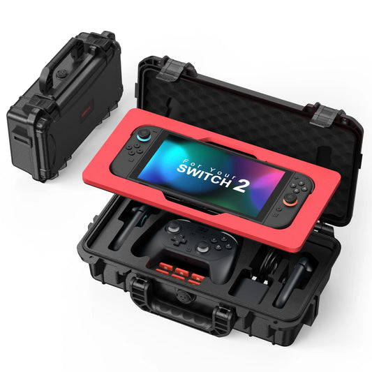 Waterproof Hard Travel Case for Nintendo Switch 2 Console, 2 Pro Controllers, 16 Game Cards and Other Accessories