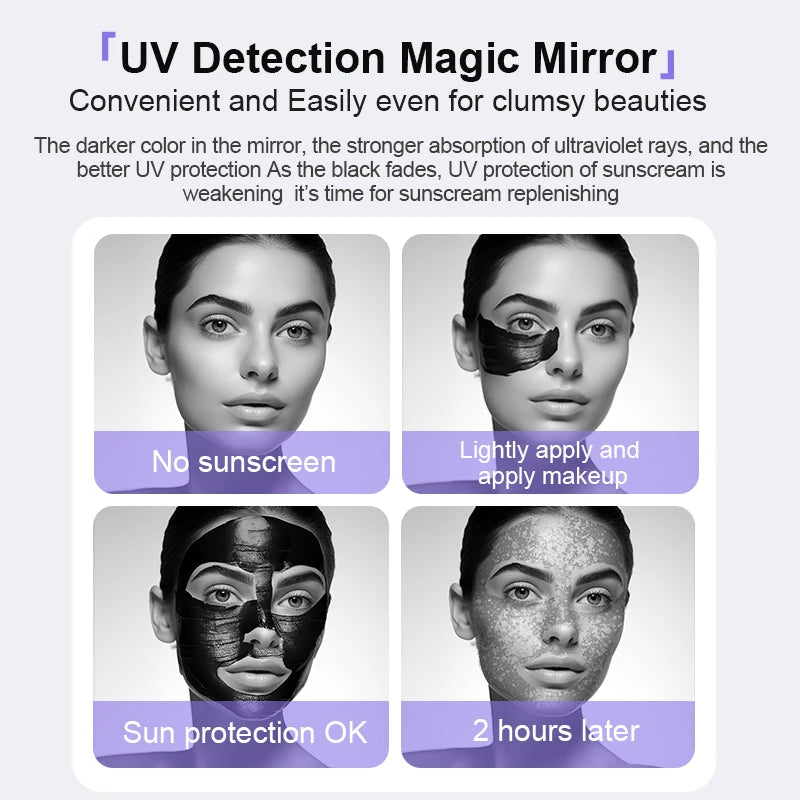 TJMIR UV Smart Sunscreen Makeup Mirror Sunscreen Detection Mirror UV Mirror Sunscreen Testing Portable LED Light Makeup Mirror