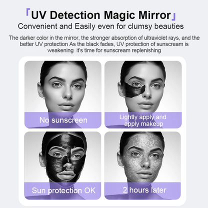 TJMIR UV Smart Sunscreen Makeup Mirror Sunscreen Detection Mirror UV Mirror Sunscreen Testing Portable LED Light Makeup Mirror