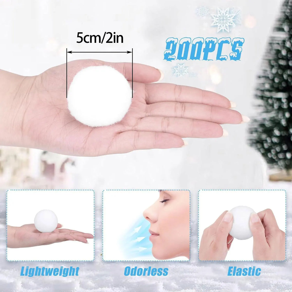 Artificial Snow Ball Realistic Fake Snow Toss Balls for Indoor Outdoor Winter Family Toss Games Christmas Tree Decoration