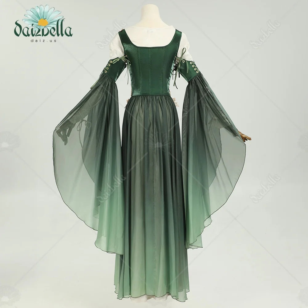 DAIZBELLA Women's Medieval Renaissance Costume Elf Style Only Green Dress with Sleeves for Halloween Cosplay Costume