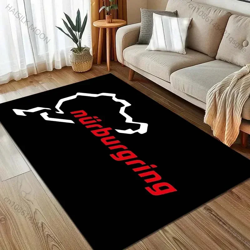 Race Track Inspired Area Rug – F1 Style Circuit Carpet for Living Room & Bedroom, Non-Slip Washable Large Floor Mat