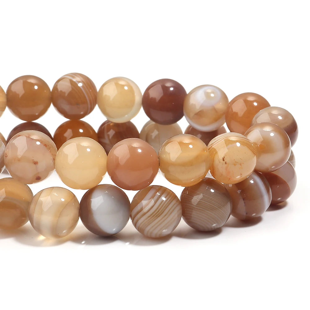 1 String 4/6/8/10/12mm Light Brown Striped Agate Beads Natural Stone Beads for Jewelry Making DIY Bracelet Necklace Supplies