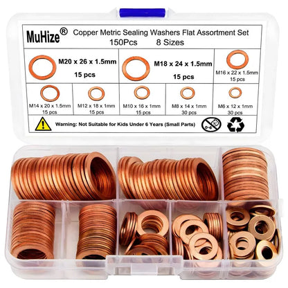400/300/280/200/100pcs Copper Washers O Ring Copper Gaskets Flat Ring Seal Kit M5 Seal Combination Kit for Oil Pan Plugs