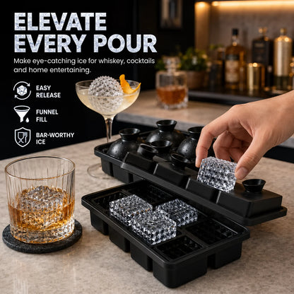 Easy Release Diamond Ice Cube Tray Sphere Ice Mold Food Grade Silicone Ice Molds With Funnel For Slow Melting Coffee Bar Gadgets