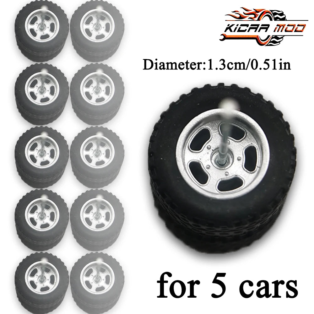 1/64 Wheels Fixed Rubber Tires All Terrain for Toy Model Diecast Cars Refitting Parts for MINIGT (5 Sets for 5 Cars)