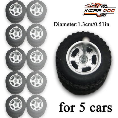 1/64 Wheels Fixed Rubber Tires All Terrain for Toy Model Diecast Cars Refitting Parts for MINIGT (5 Sets for 5 Cars)