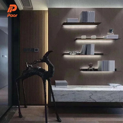50-150cm Led Wall Shelf Mounted Storage,Shelves With Led Light Holder Minimalism Decoration, Alluminium Bookcase Wall Shelf