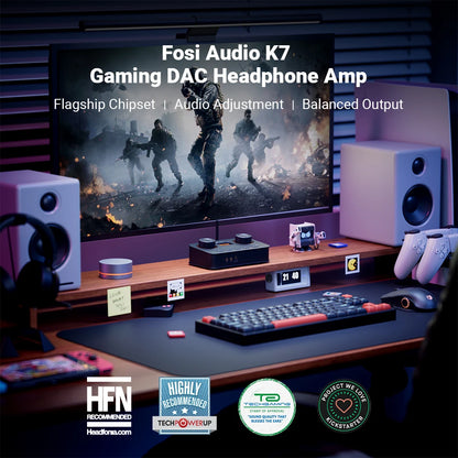 Fosi Audio K7 Bluetooth Gaming Headphone Amplifier Planar Headphone HiFi DAC AMP Mic Input USB Gaming DAC for PS5 PC Switch