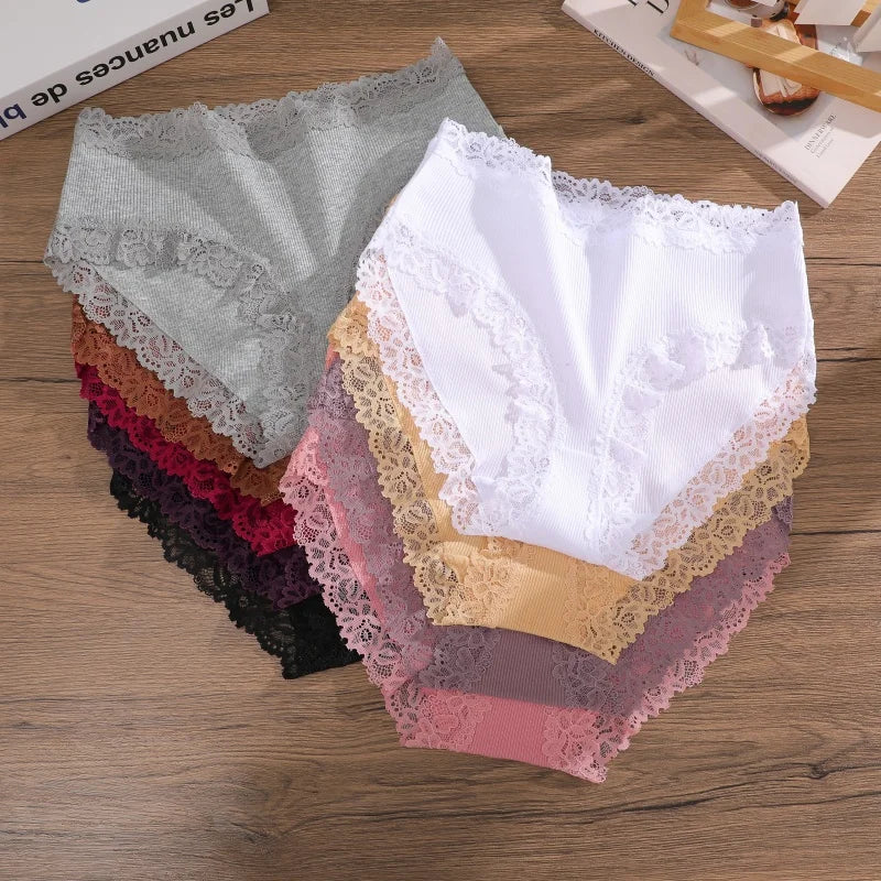 3PCS/Set Women Cotton Panties Lace Low Waist Briefs Trendy Patchwork Lace Intimate Underwear Stretch Comfortable Ladies Lingerie