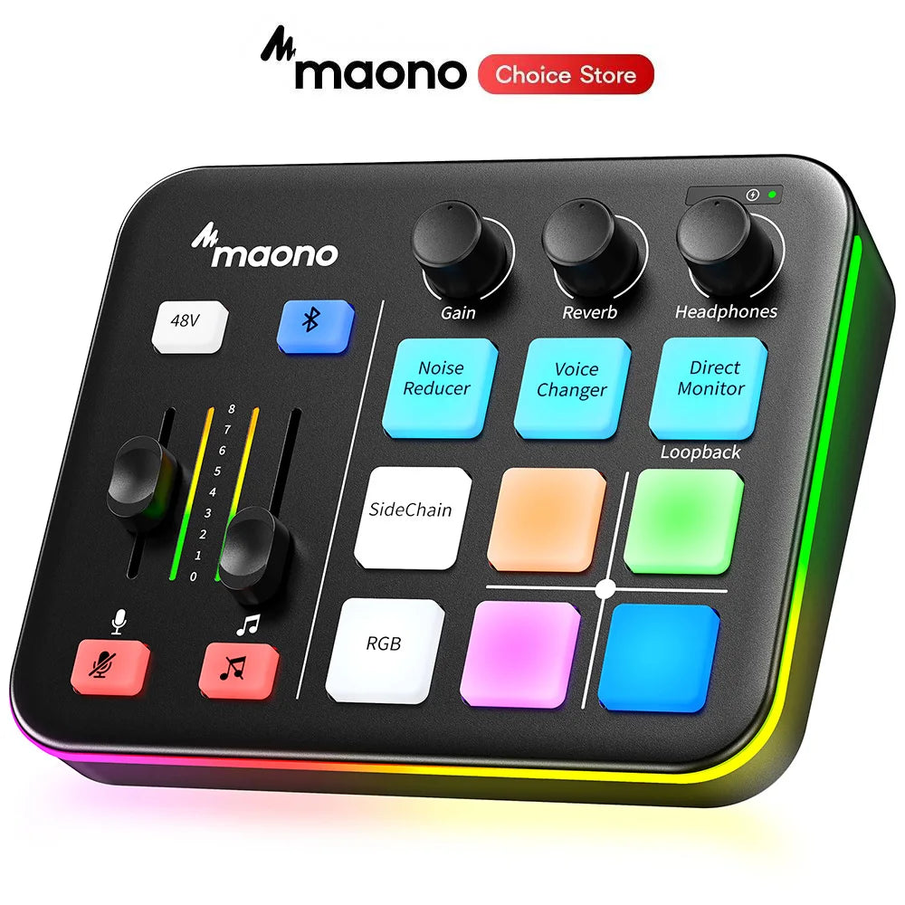 MAONO G1 NEO Gaming Audio Mixer Custom Sound Effects RGB Streaming with XLR Microphone Audio Interface for Game Voice Podcast