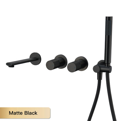 AITANA Luxury Rose Gold Brass Wall Mounted Bathtub Faucet Two Handle Hot Cold Water Embedded 2 Functions Bathroom Mixer Tap
