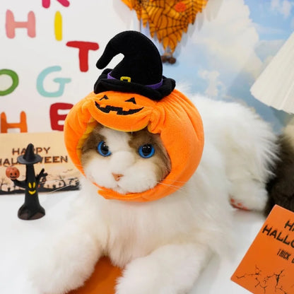 Halloween Pumpkin Plush Pet Hat - Cute Cat Dog Woven Warm Headdress for Kitten Puppy Cosplay Costume Accessory