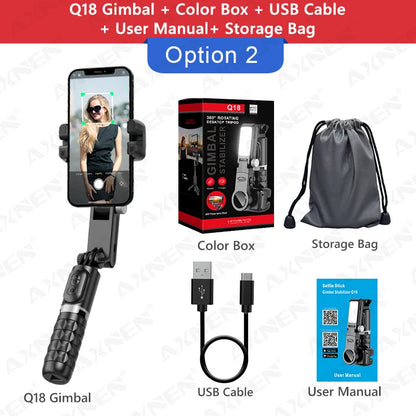 AXNEN Q18 Gimbal for Mobile Phone Stabilizer, 360 Auto Rotation Desktop Follow Gimbal with Fill Light Remote for iPhone Android