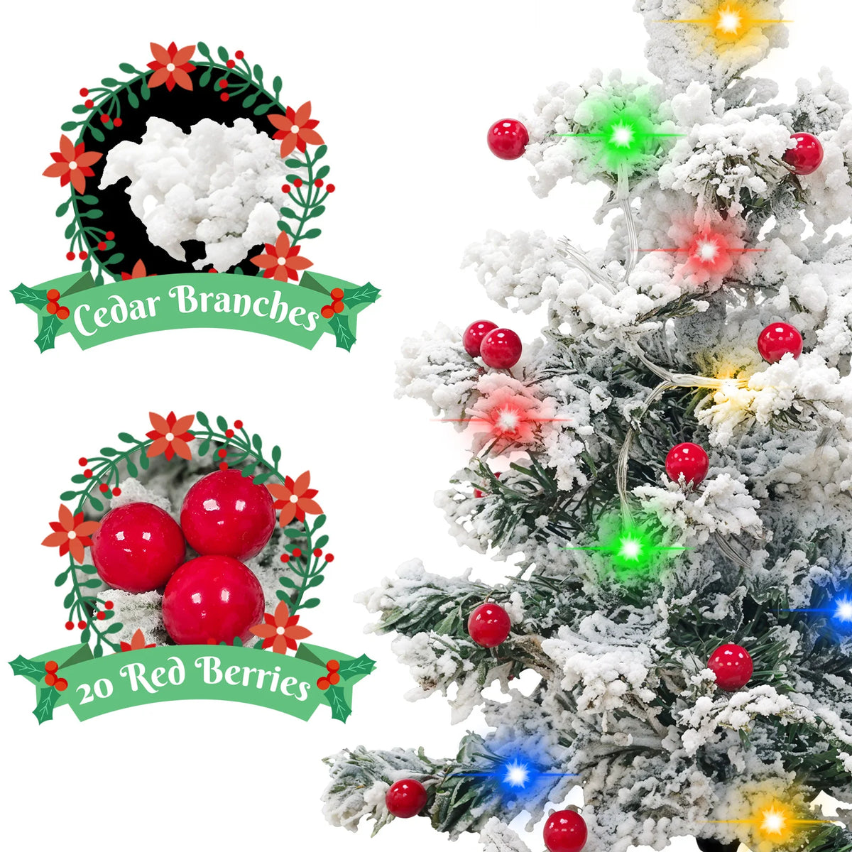 OurWarm 2 pcs Solar Christmas Tree Outdoor Christmas Decor, 29In Flocked Christmas Tree , Mini Small Christmas Tree with 40LED