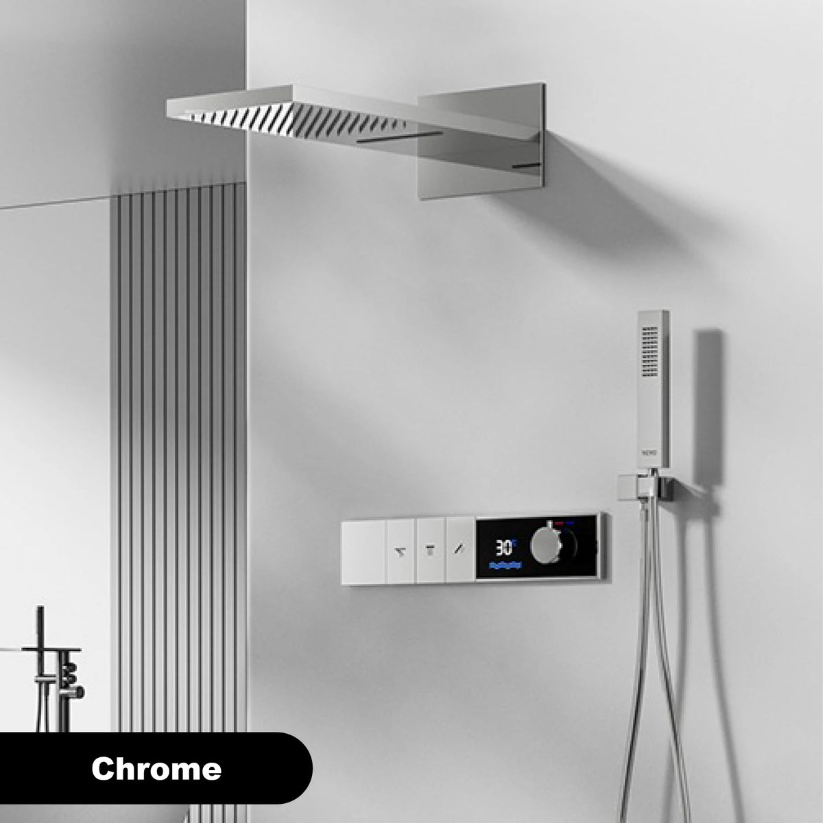 Gunmetal Luxury Brass Built-in Thermostatic Shower System With LED Display Rain&Handheld Wall- Mounted For Bathroom Hot/Cold Tap