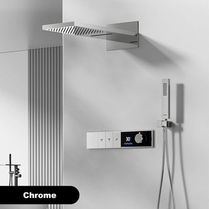 Gunmetal Luxury Brass Built-in Thermostatic Shower System With LED Display Rain&Handheld Wall- Mounted For Bathroom Hot/Cold Tap
