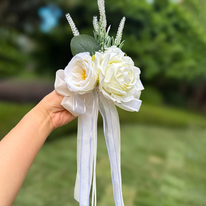 2pcs Artificial Rose Decor Flower with Suction Cup for Wedding Car Rearview Mirror Decor Ceremony Chair Back Floral Reception