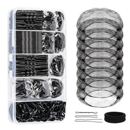 Rubber Band Hair Ties, Invisible Hair Nets Set, U-shaped Clips, Straight Clips, Boxed Rubber Bands, Hair Rings