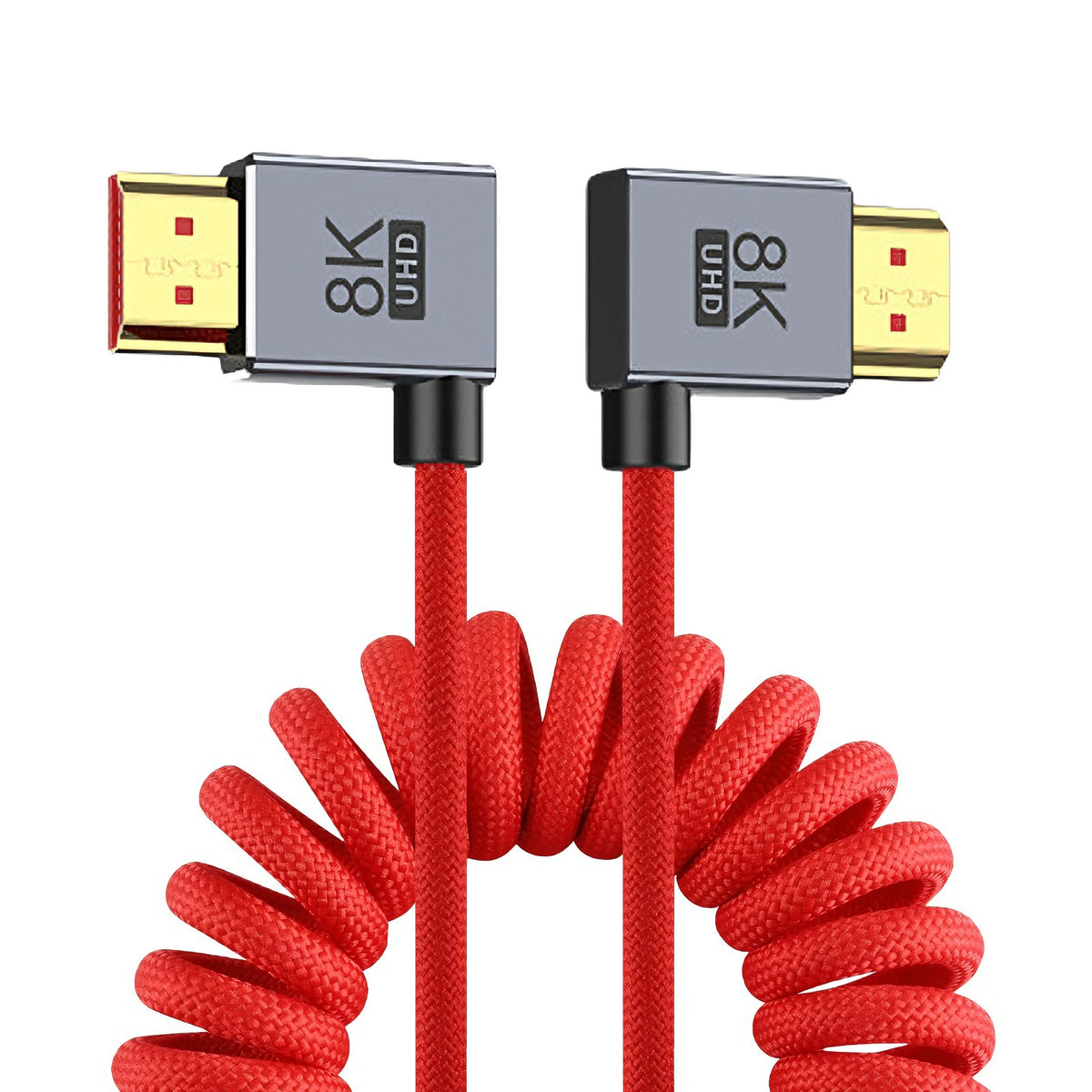 90 Degree HDMI‑Compatible Cable Coiled Spring Braided 8K 60Hz 4K 120Hz 48Gbps Male‑to‑Male Stretch Wire for Camera Field Monitor