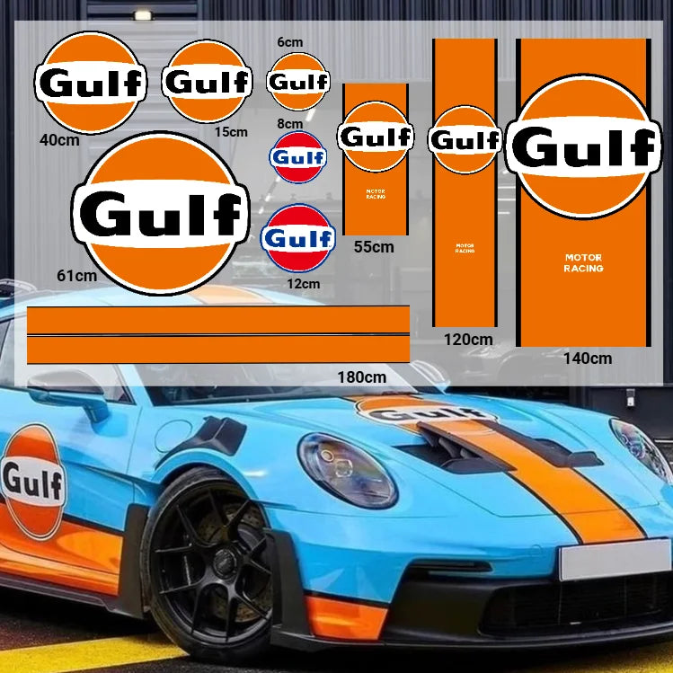 Car Sticker Gulf Vintage Style Truck Vinyl Decal Gasolin Petroleum Racing Gas Waterproof Decals PVC for Tesla 9-11 917 917LH 918