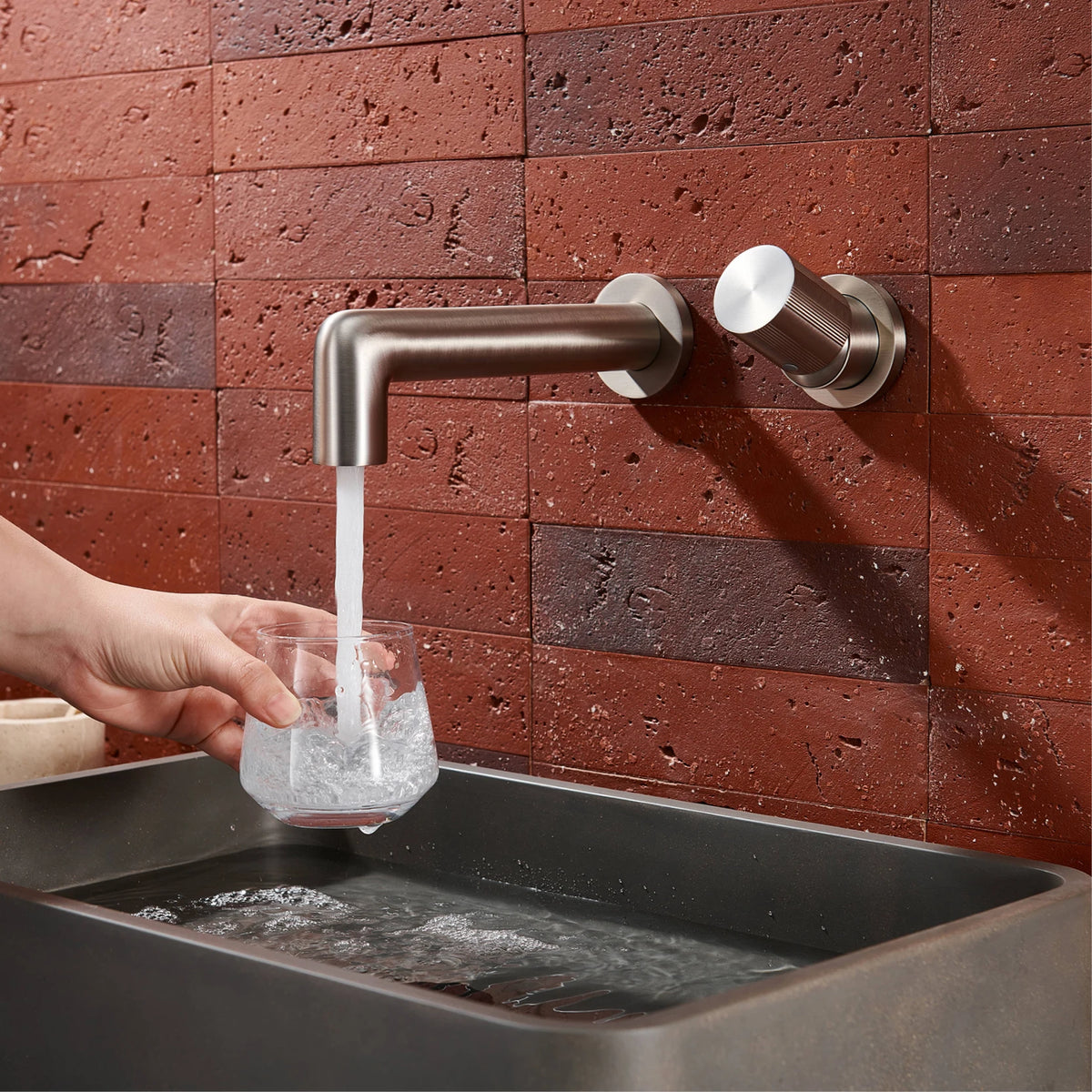 AITANA Brushed Gold Brass Wall Mounted Bathroom Faucet Single Handle Adjustable Water Pressure Hot And Cold Basin Mixer Tap