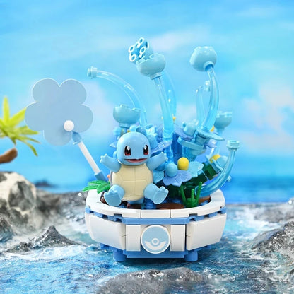 New Pokemon Building Block Pikachu Charmander Squirtle Model Toy Home Decoration Plant Potted Flower Brick Girl Toy Youths Gift