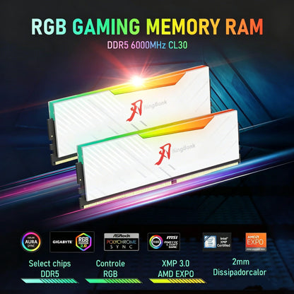 KINGBANK KRRW DDR5 RGB RAM 16GBx2 6000MHz CL30 Desktop Computer Memory Hynix M Die for Gaming Overclocking Memory with Heatsink