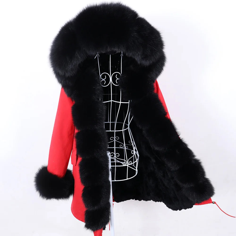 2026 Maomaokong Women's Winter Coats Rabbit Lining Jacket Natural Real Raccoon Fur Collar Parka Fox Fur Long Female Clothing