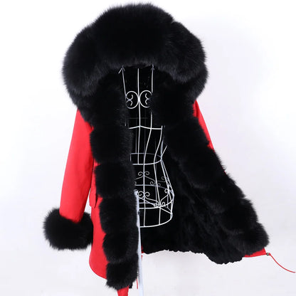 2026 Maomaokong Women's Winter Coats Rabbit Lining Jacket Natural Real Raccoon Fur Collar Parka Fox Fur Long Female Clothing