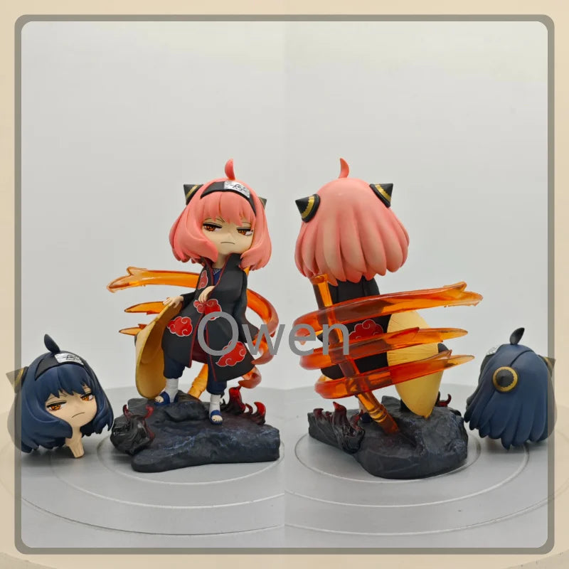 Anya Forger Cosplay Itachi & Sasuke Figure Spy X Family Naruto PVC Action Statue Standing Dual Head Swap Cute Collectible Models