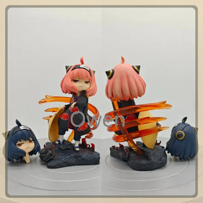 Anya Forger Cosplay Itachi & Sasuke Figure Spy X Family Naruto PVC Action Statue Standing Dual Head Swap Cute Collectible Models