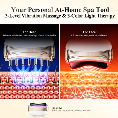 ANLAN 2 In 1 Gua Sha Massager Natural Jade Massage Head 3-Color LED Skincare Microcurrent Scalp Care Vibration Massage Comb