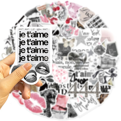 50PCS Silver Lucky Girl Retro Aesthetic Stickers Phone Guitar Laptop Notebook Suitcase Water Bottle Waterproof Sticker Decals