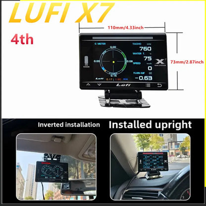 LUFI X7 4th Gauge GPS Head-up Display Turbocharged Oil Pressure Oil Temperature G Value Gyroscope LCD Display RGB LED OBD2 Meter