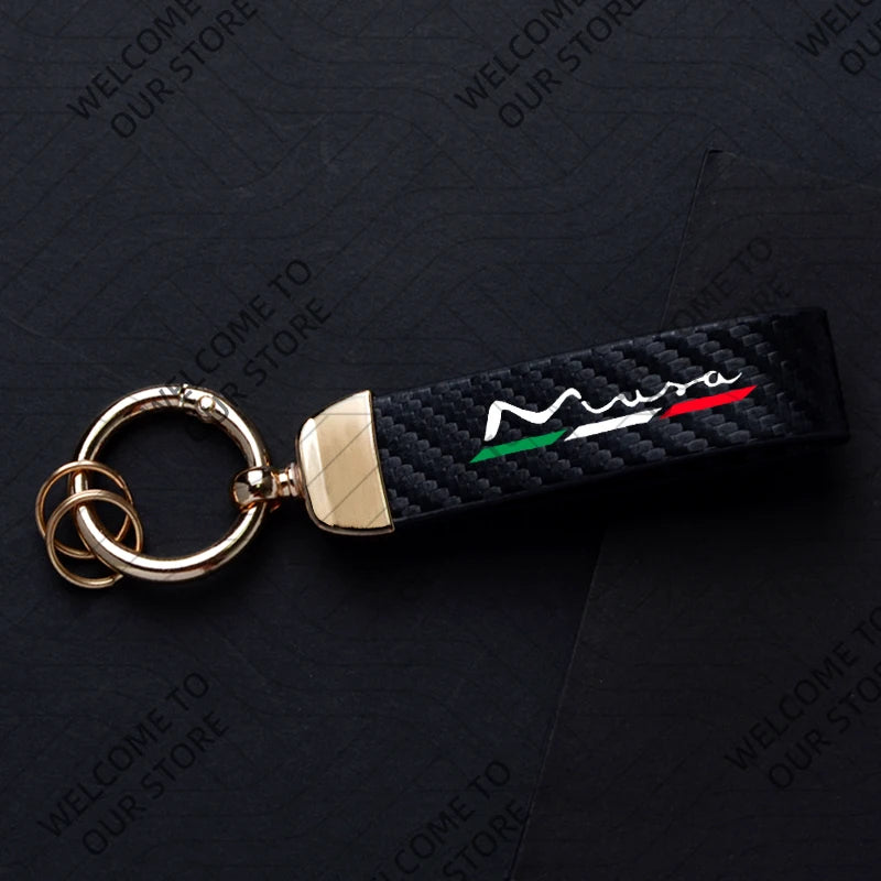 DELTA MUSA LANCIA Logo Car Carbon Fiber Leather Keychain