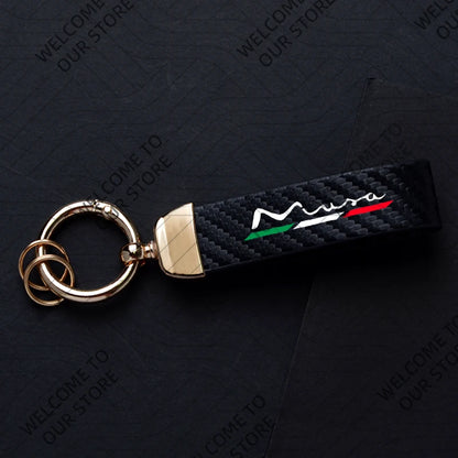 DELTA MUSA LANCIA Logo Car Carbon Fiber Leather Keychain