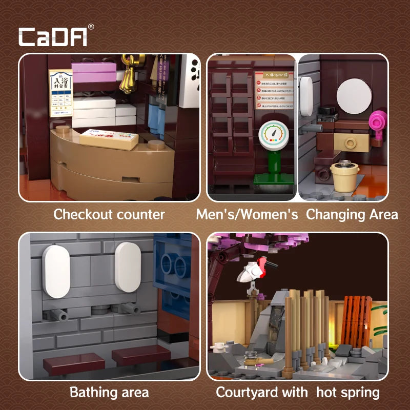 Cada Japanese Sushi HouseBricks Shop LED Japanese Steamed Bun House Building Blocks Summer Cafe Cada Toy Street View Series Set
