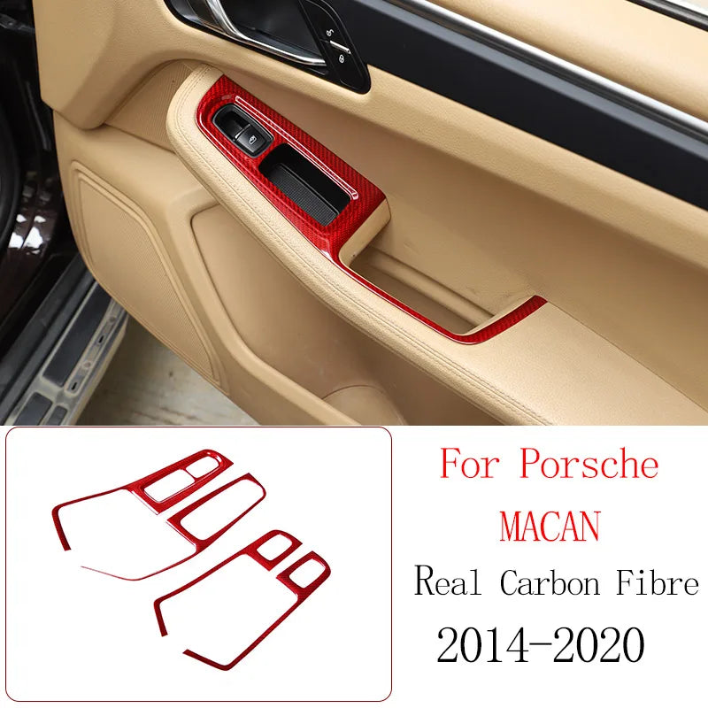 Real Carbon Fiber For Porsche Macan 2014-2020 Inner Door Central Control Gear Panel Cover Door Sill Trim Stickers Accessories