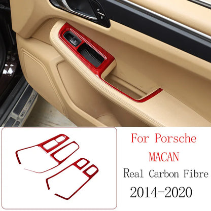 Real Carbon Fiber For Porsche Macan 2014-2020 Inner Door Central Control Gear Panel Cover Door Sill Trim Stickers Accessories