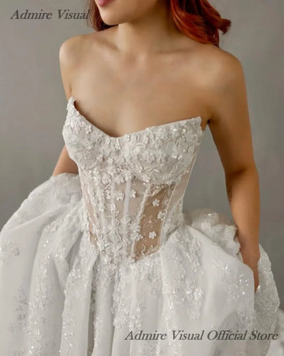 Admire Visual Wedding Dress A-Line Lace Detachable Sleeves Draped With Split On The Leg  Customized Bride Gown