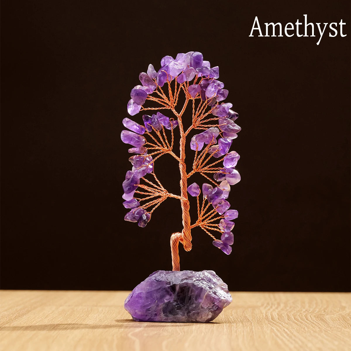 1 Piece Natural Gemstone Crystal Lucky Tree Decoration with Raw Stone Base – for Home, Office Desk & Living Room