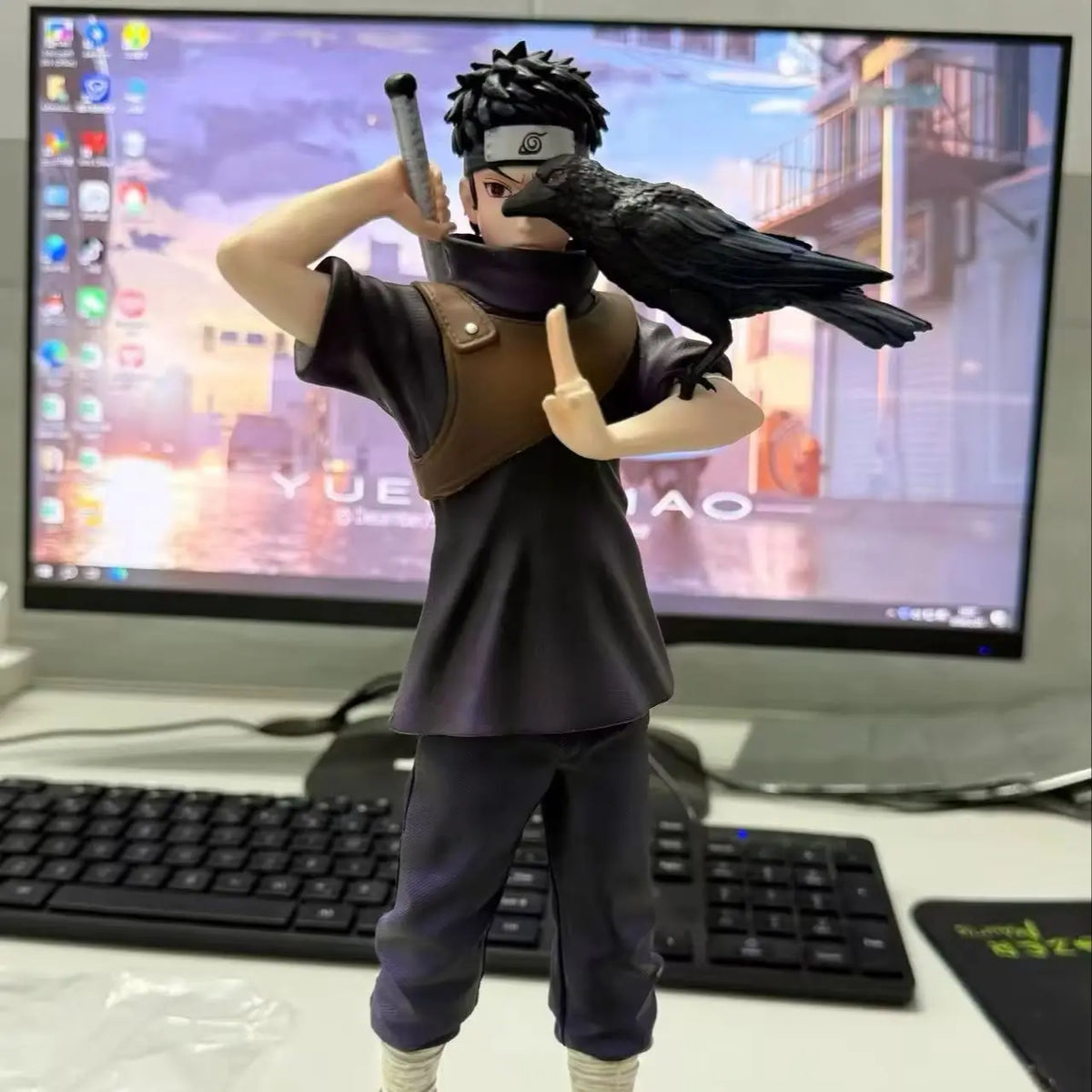 Naruto Shippuden Uchiha Shisui Figure With Crow Accessory, Young Ver. Anime Statue, Ninja Pose PVC Collectible Model Toy, Deskto